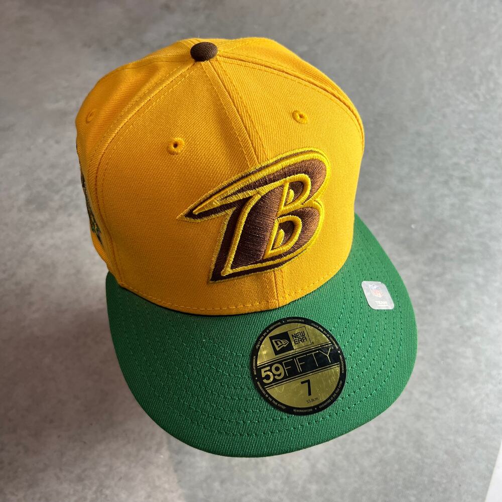 New Era Gold Green Baltimore Ravens NFL Flying "B" 20th Seasons Fitted Hat 7